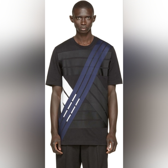 Y-3 Striped Textured Black Blue and White 100% cotton T shirt, size M - Picture 1 of 11